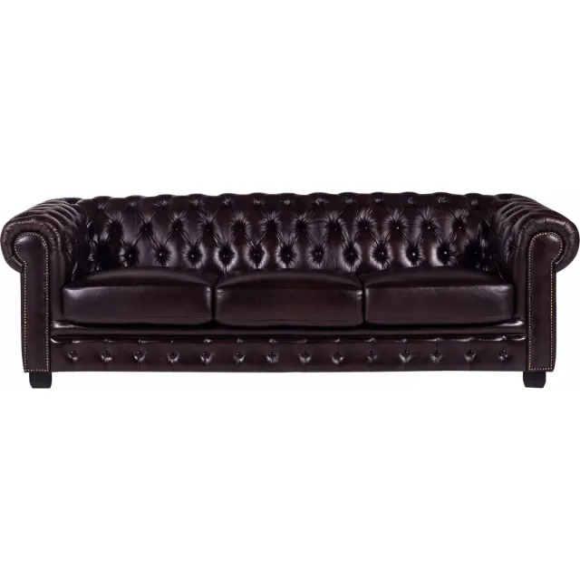 Vente-unique Vierzitsbank Chesterfield BRENTON 100% buffelleer - bruin tinten Donkerbruin