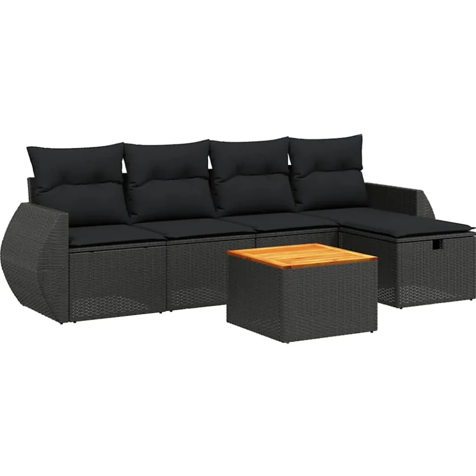 vidaXL 6-delige Loungeset met kussens poly rattan zwart, foto 3