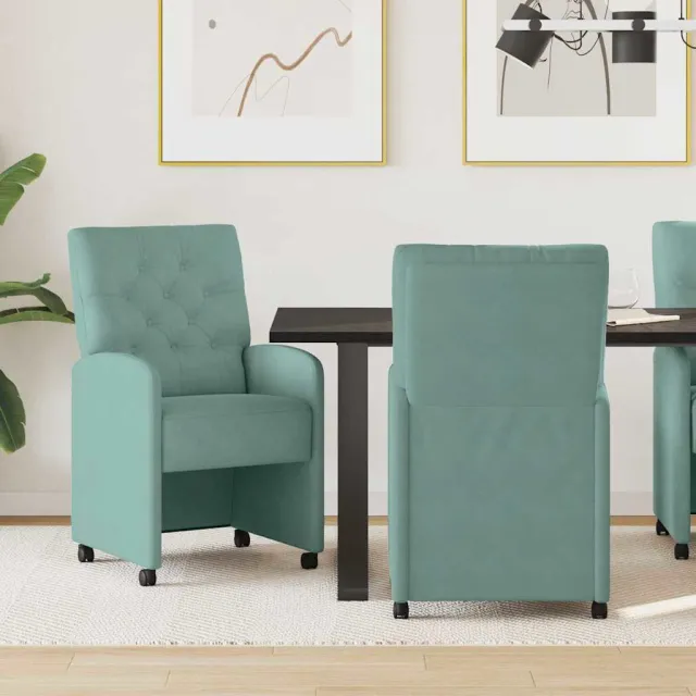vidaXL Eetkamerstoelen met Wieltjes 2 st Fluweel Zeegroen groen, foto 2