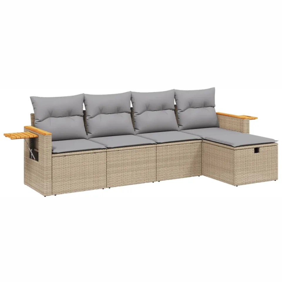 vidaXL 5-delige Loungeset met kussens poly rattan gemengd beige, foto 3
