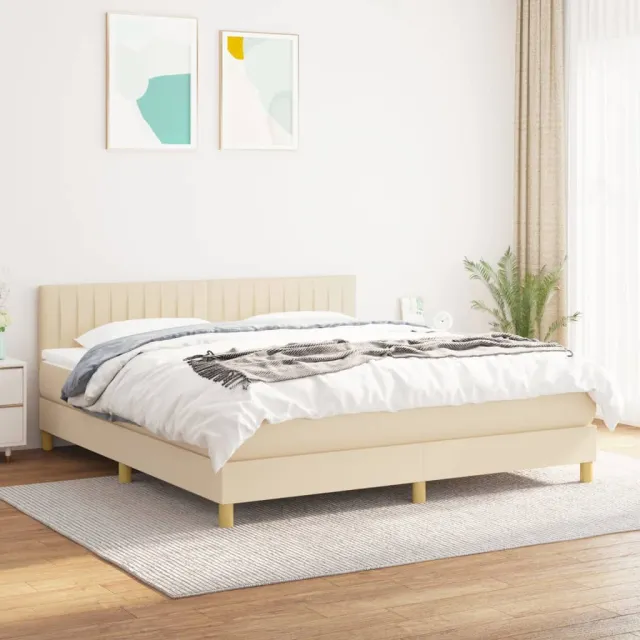 vidaXL Boxspring met matras stof crèmekleurig 160x200 cm