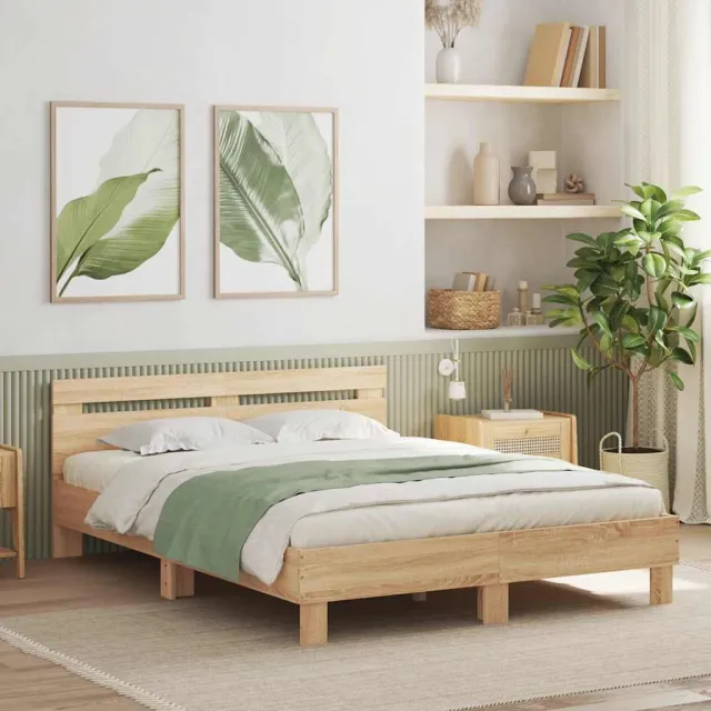 vidaXL Bedframe met hoofdeinde bewerkt hout sonoma eiken 150x200 cm Bruin