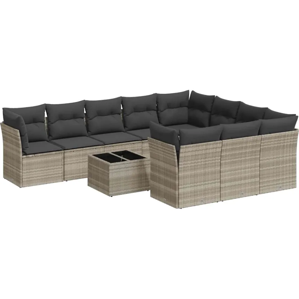 vidaXL 11-delige Loungeset met kussens poly rattan lichtgrijs