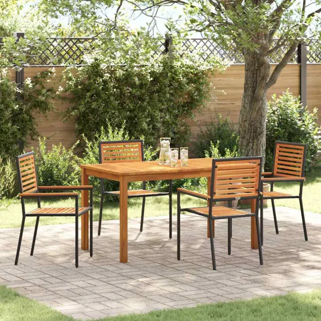 vidaXL Tuin eettafelset 5 st Zwart Massief Acaciahout, foto 2