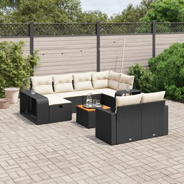 vidaXL 11-delige Loungeset met kussens poly rattan zwart, foto 2