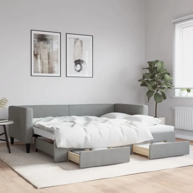 vidaXL Slaapbank met onderschuifbed lades 100x190 cm stof lichtgrijs grijs