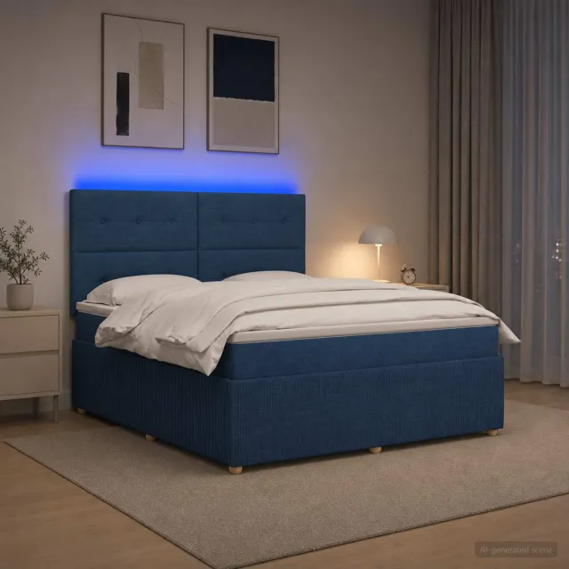 vidaXL LED Boxspring Bed met Matras Blauw 160 x 200 cm Stof