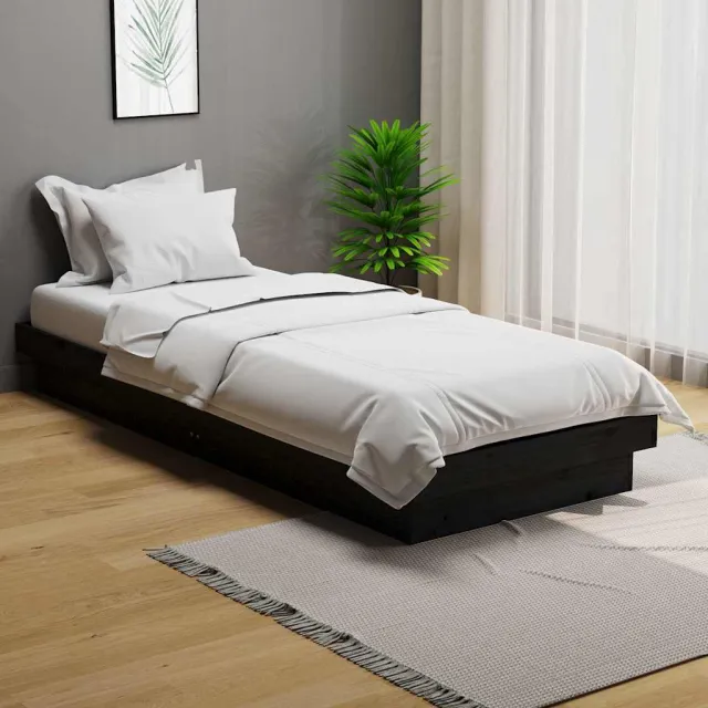 vidaXL Bedframe massief hout zwart 75x190 cm
