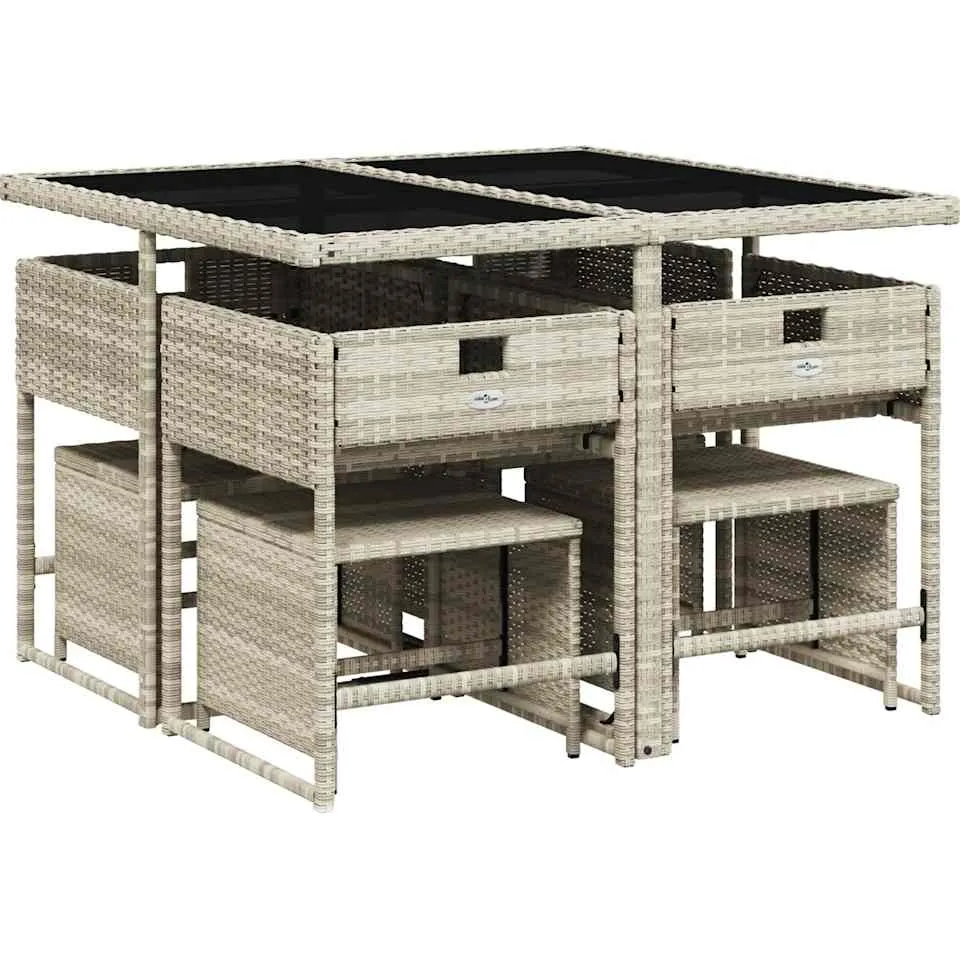 vidaXL 9-delige Tuinset met kussens poly rattan lichtgrijs