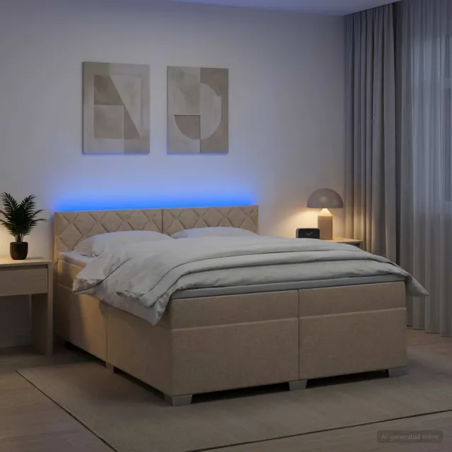 vidaXL Boxspring Bed met Matras en LED Crèmekleurig 200 x 200 cm Stof
