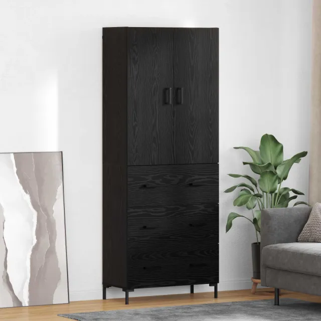 vidaXL Highboard Zwart Eiken 69,5 x 34 x 180 cm Bewerkt hout, foto 2