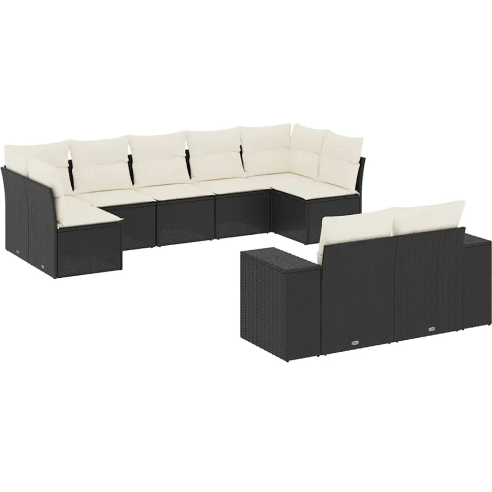 vidaXL 9-delige Loungeset met kussens poly rattan zwart