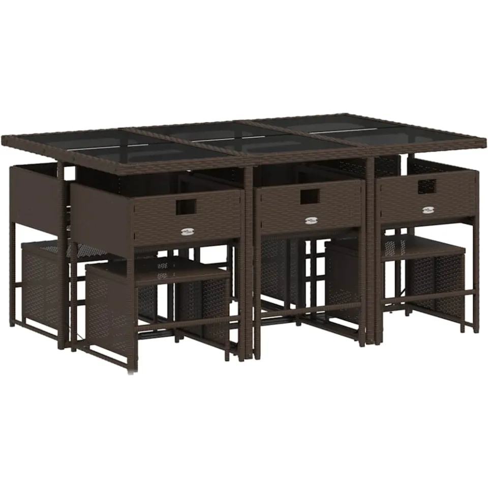 vidaXL 11-delige Tuinset met kussens poly rattan bruin