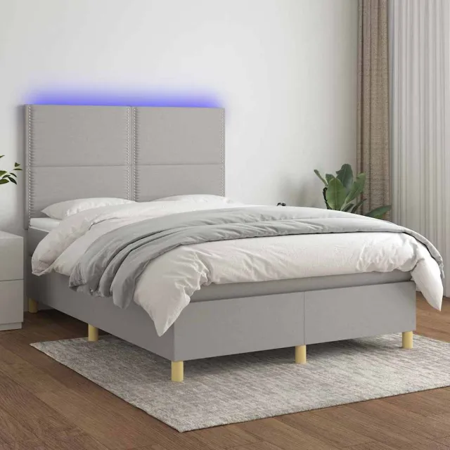 vidaXL Boxspring met matras en LED stof lichtgrijs 140x200 cm grijs