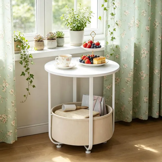CHICFURN Salontafel - Met opbergmand - Rond - Wit