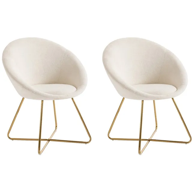 Vente-unique Set van 2 stoelen van boucléstof en goudkleurig metaal - Wit - BURBAN