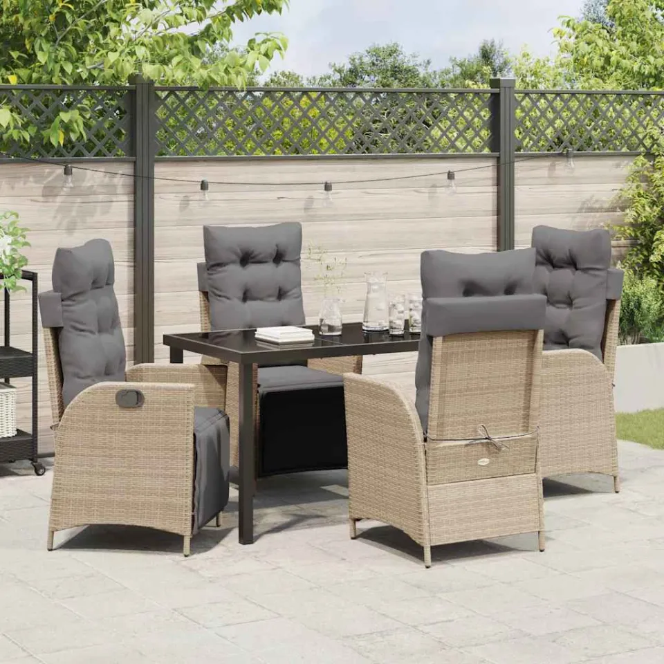 vidaXL Tuin eettafelset 5 st Beige poly rattan, foto 3