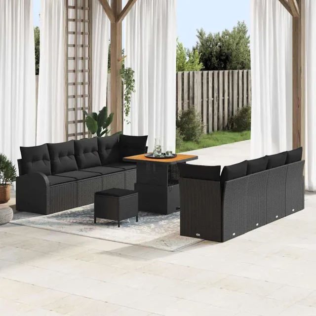 vidaXL Tuinbankenset 11 st Zwart poly rattan, foto 2