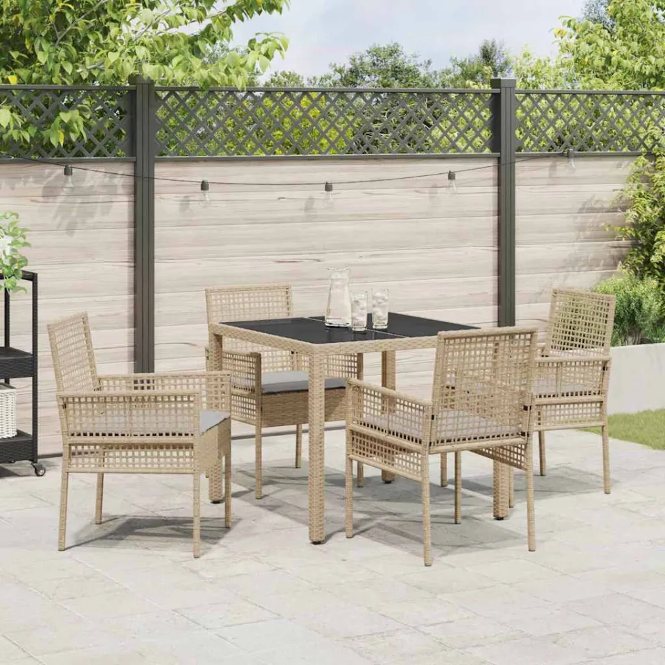 vidaXL Tuin eettafelset 5 st Beige poly rattan, foto 3
