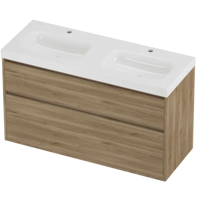 Proline Haga Badmeubelset Polystone Mezza 2 Gaten 120x46x73 cm Glans Wit Cider Oak Eiken