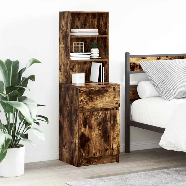 vidaXL Nachtkastje 39x35x125 cm bewerkt hout gerookt eikenkleurig, foto 2