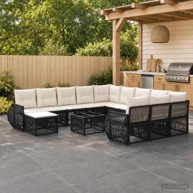 vidaXL Tuinbankenset 13 st Zwart poly rattan, foto 2