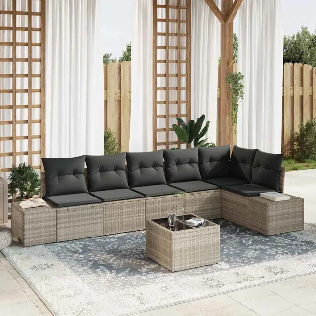 vidaXL Tuinbankenset met opslag Lichtgrijs poly rattan, foto 2
