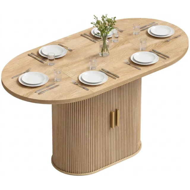 Gudalio Tafel - Eettafel - Keukentafel - Eetkamertafel - Ovaal - 140x70x75 cm - Minimalistisch - Opbergruimte - Hout - Bruin