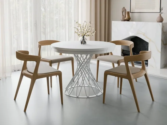Compleo24 Ronde eettafel met opengewerkte voet- 100/140 cm-Moderne stijl-Wit