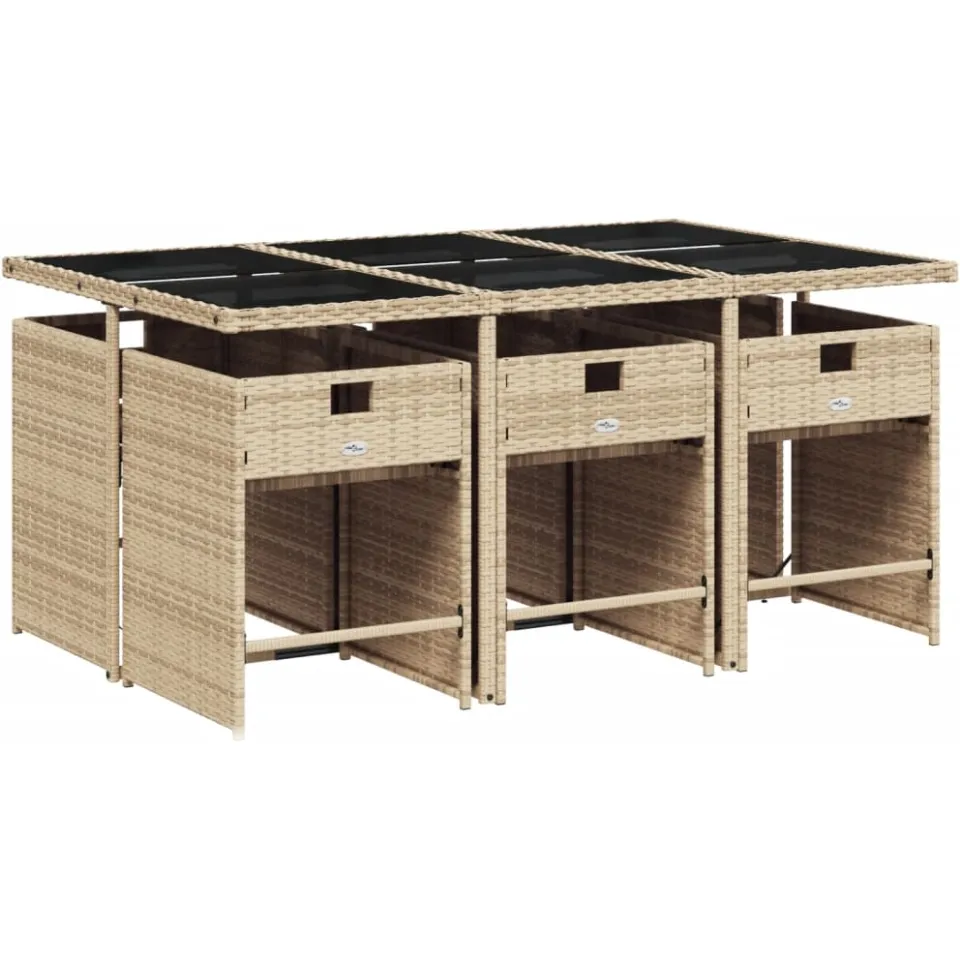 vidaXL 7-delige Tuinset met kussens poly rattan gemengd beige, foto 3