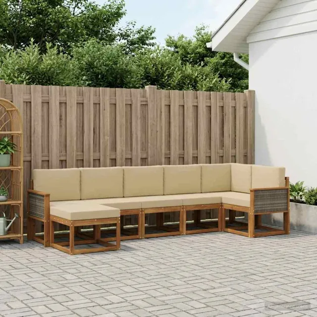 vidaXL Buiten bankenset 7 st 7-zits Natuurlijk en Beige