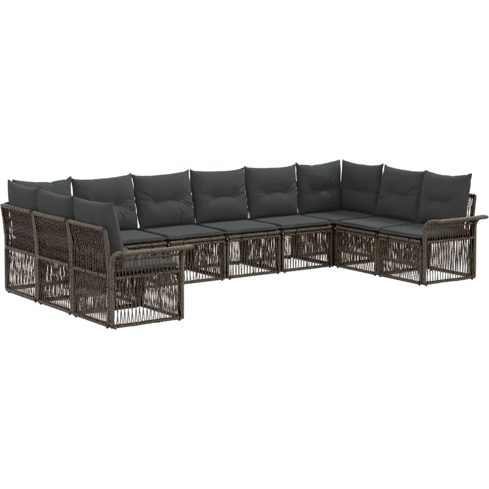 vidaXL Tuinbankenset 10 st 10-zits Grijs poly rattan, foto 3