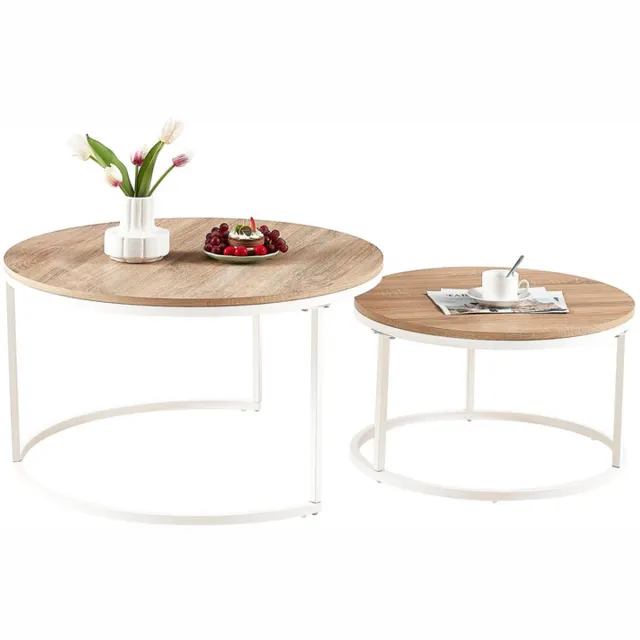 EGGREE Set van 2 in elkaar passende salontafels - Bijzettafels - 80x45cm/60x35cm - Eikenkleur