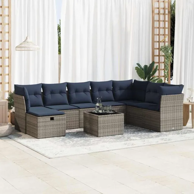 vidaXL 9-delige Loungeset met kussens poly rattan grijs, foto 2