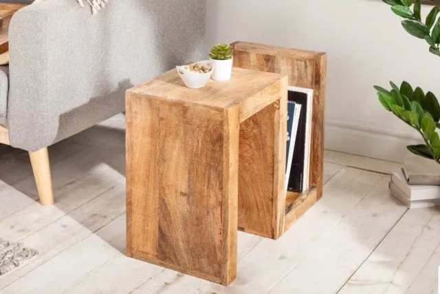 Invicta Interior Handgemaakte bijzettafel S 60cm massief mangohout verstelbaar - 41001 Zie omschrijving