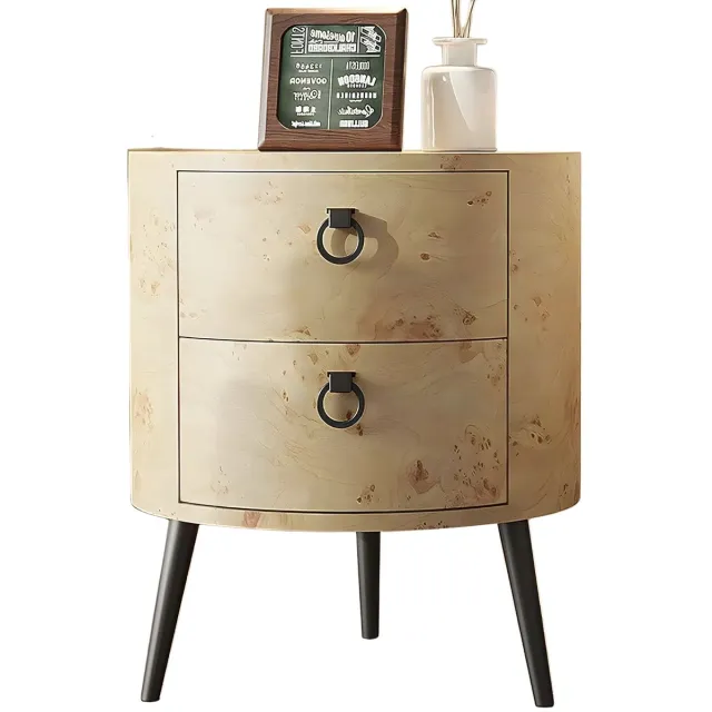 Happiq Ronde Bijzettafel - Voor woonkamer en slaapkamer - Met laden en houten accent - Metalen poten / Rond - Yellow