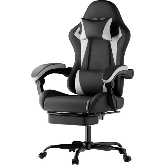 Zubaliya Bureaustoel Ergonomisch Gamestoel - Rugondersteuning - Ademend PU Leder - Tot 200 kg Draagkracht Zwart + Wit