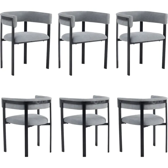 Welltin Eetkamerstoelen - Set van 6 - Moderne stoel - Chenille stoel - Comfortabele keukenstoel - Gestoffeerde stoel met brede rugleuning - Stoel voor woonkamer, restaurant en café - Ademend zitvlak - Moderne eetkamerstoelen - Grijs