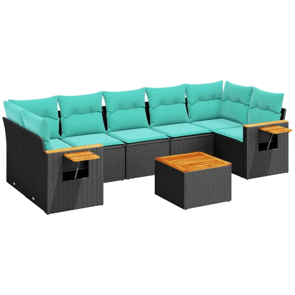 vidaXL 8-delige Loungeset met kussens poly rattan zwart, foto 3