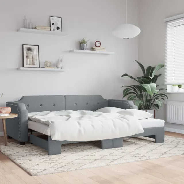 vidaXL Slaapbank met onderschuifbed 100x200 cm stof lichtgrijs grijs