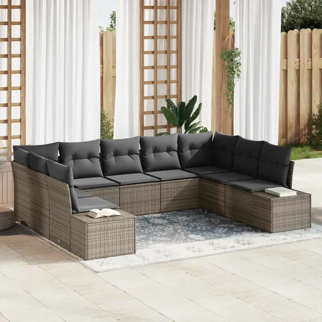 vidaXL Tuin Sofa Set 9 st Grijs poly rattan, foto 2
