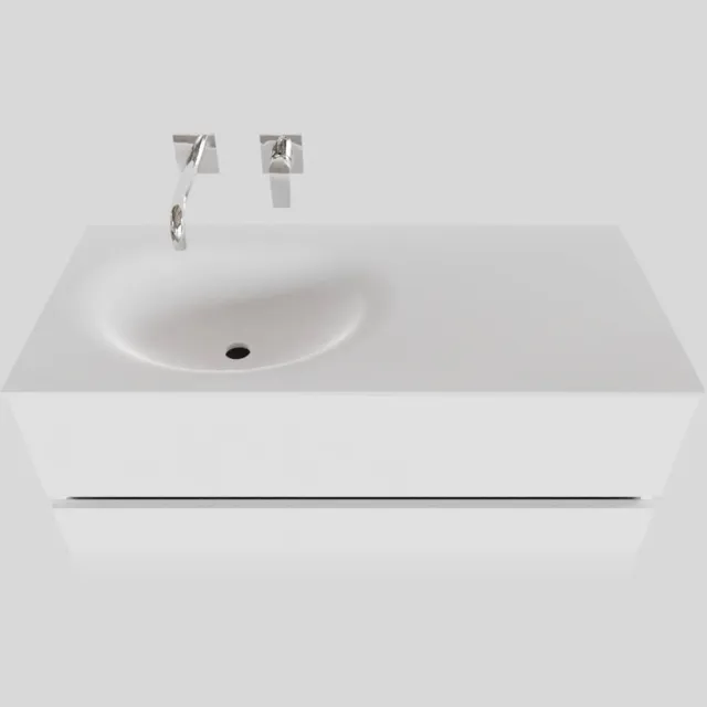 Boss & Wessing Badkamermeubel Solid Surface BWS Stockholm 100x46 cm Links Mat Wit (zonder kraangat)