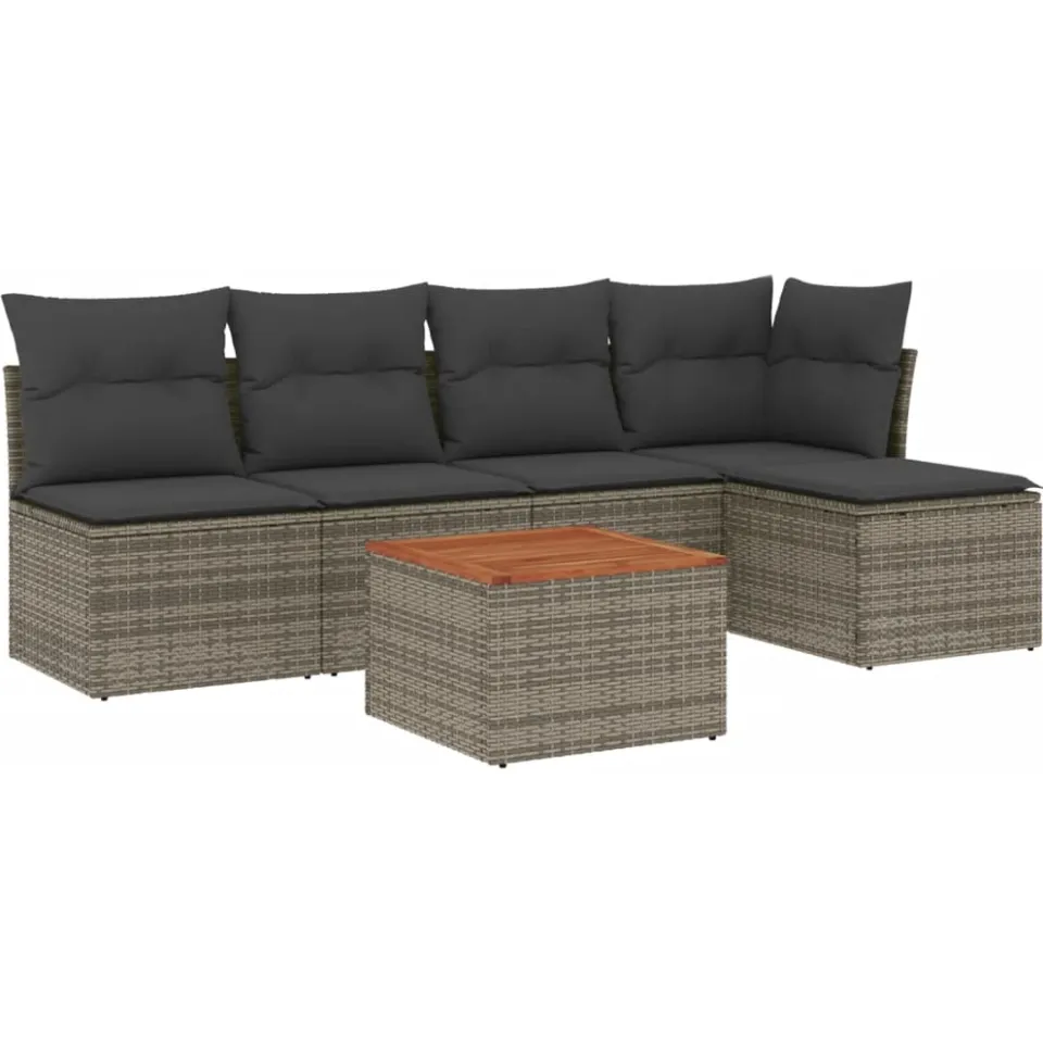 vidaXL 6-delige Loungeset met kussens poly rattan grijs