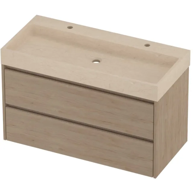 Proline Evoli Badmeubelset Hardsteen Loft 2 Kraangaten 100x46x62 cm Sand Stone Ideal Oak Eiken
