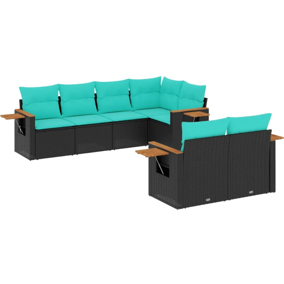vidaXL 7-delige Loungeset met kussens poly rattan zwart, foto 3