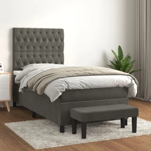 vidaXL Boxspring met matras fluweel donkergrijs 100x200 cm grijs