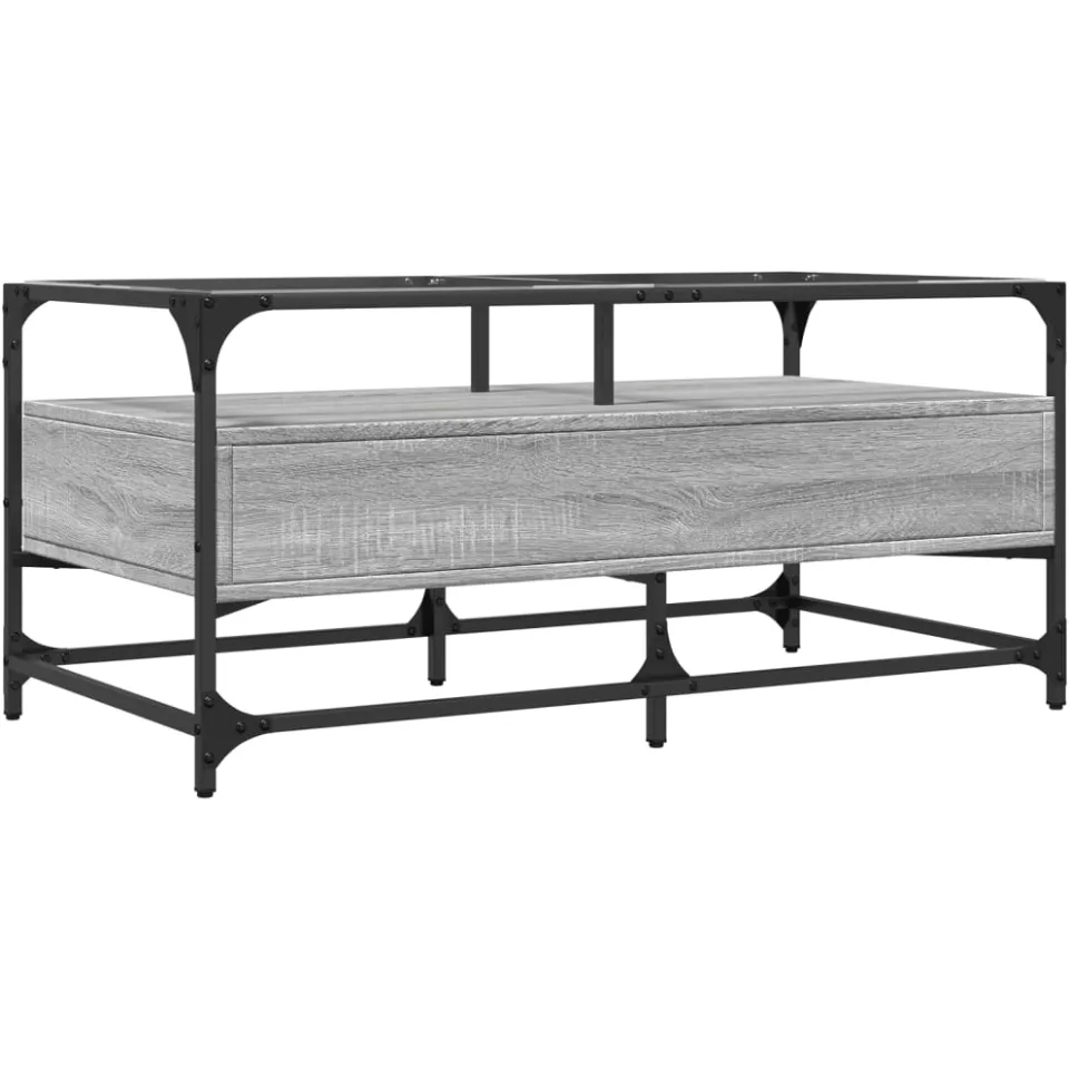 vidaXL Salontafel met glazen blad 98,5x50x45 cm staal grijs, foto 4
