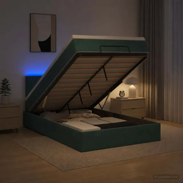 vidaXL Ottoman Bed met Matrassen en LED Donkergroen 120 x 190 cm