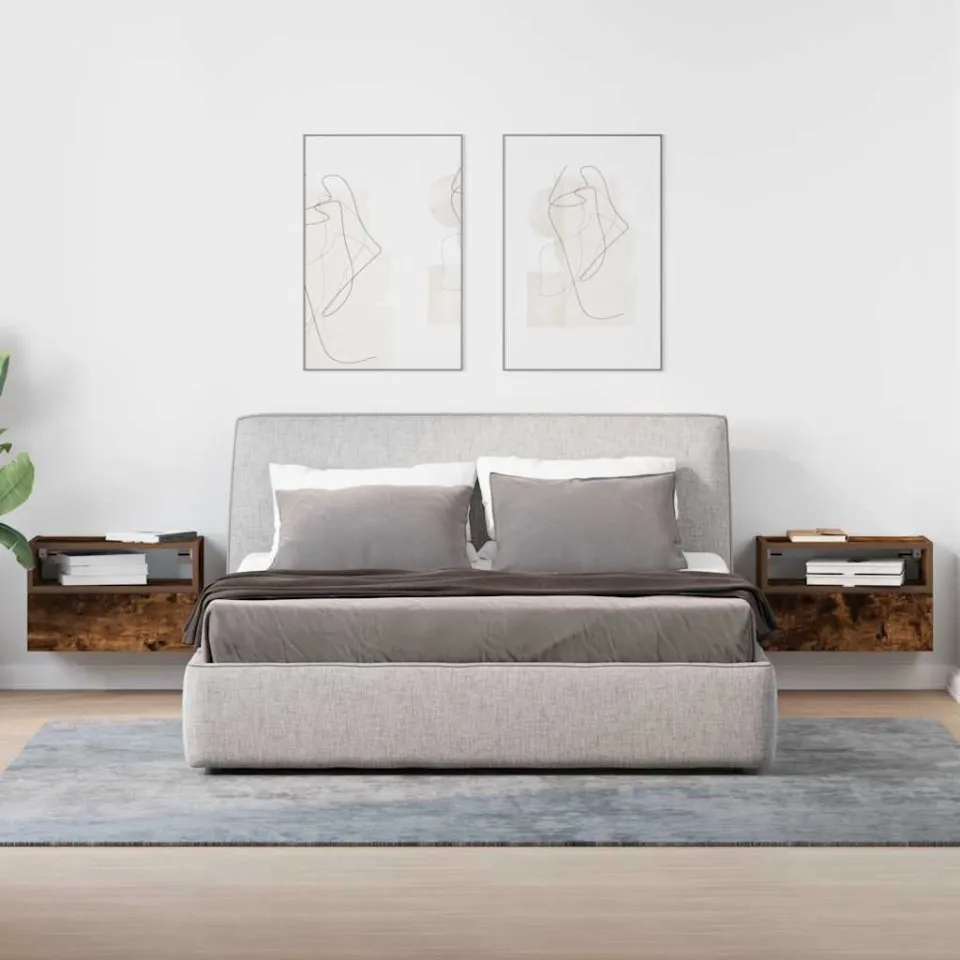 vidaXL Nachtkastjes 2 st wandgemonteerd 45x26x28,5 cm gerookt eiken, foto 2