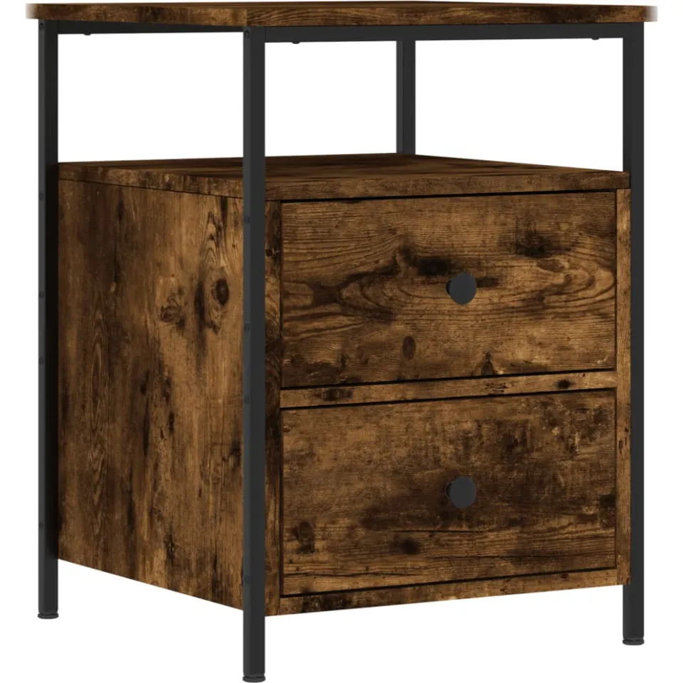 vidaXL Nachtkastje 44x45x60 cm bewerkt hout gerookt eikenkleurig Bruin